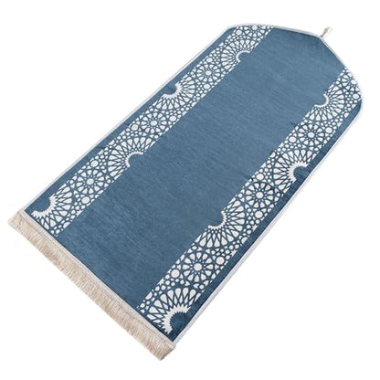 Modefa Turkish Islamic Prayer Mat - Chenille with Foam and Carrying Bag - Intricate Praying Rug Ramadan Eid Gift - Traditional Muslim Janamaz Seccade for Men Women - Mustaqim (Light Blue) - color: Light Blue