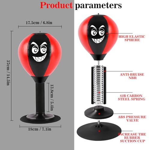 Desktop Mini Punching Bag for Kids&Adults-Stress Buster with Suction Cup for Office Table and Counters,Fun Gifts Suitable for All Ages - color: Black&Red