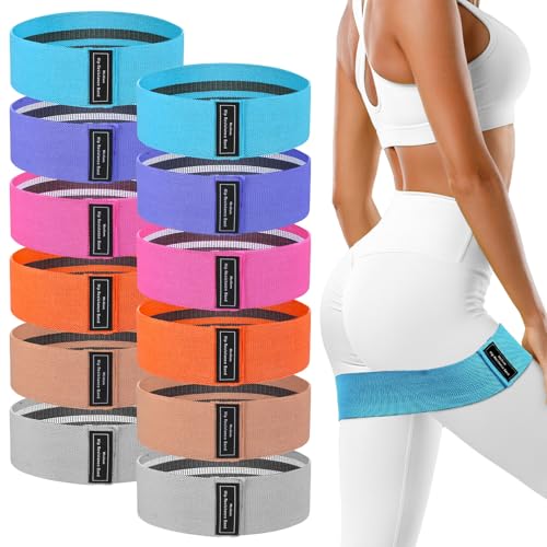 12 Pcs Fabric Resistance Bands for Working Out Non-Slip Booty Exercise Loop Bands for Women Men Glutes Hip Thigh Butt Yoga Pilates Fitness Gym, Light Medium Heavy - color: Lively Color, style: Medium Resistance