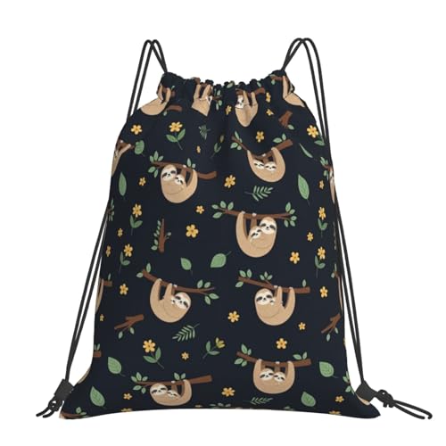 Waterproof Drawstring Backpack Cute Sloth, Cinch Sack with Zipper Pocket for Sports Equipment Storage - color: Pattern (363)