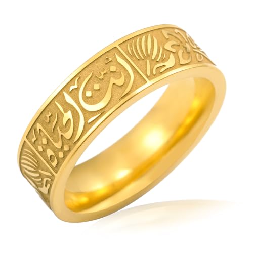 VASSAGO Stainless Steel Rings for Men Women Trendy Muslim Allah Ring Islam Arabic Shahada Ring Jewelry Gifts - color: gold, size: 9