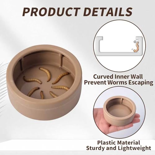 3 Pack Anti-Escape Reptile Food Dish Bowls, Plastic Worm Water Dish | Mealworm Feeder Cups for Small Gecko, Lizards, Bearded Dragon, Chameleon 2.83" W x 2.83" D x 0.98" H, 3 Colors
