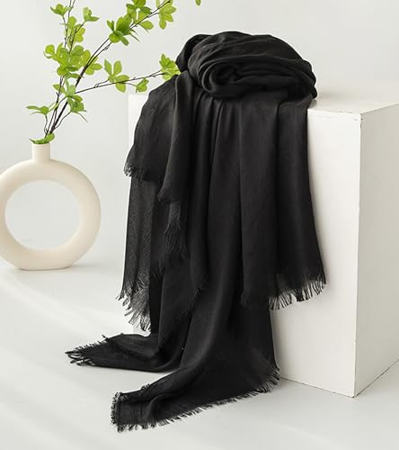 Women Summer Scarfs Large Long Lightweight Linen Beach Gauze Shawl Wrap 75”×40” - color: Black