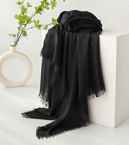Women Summer Scarfs Large Long Lightweight Linen Beach Gauze Shawl Wrap 75”×40” - color: Black