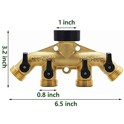 Biswing 4 Way Brass Hose Splitter, 3/4" Brass Hose Faucet Manifold, Garden Hose Adapter Connector, Hose Spigot Adapter with 4 Valves - size: 4 Way