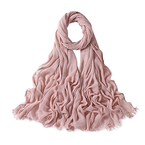 Txameru Hijab Scarf for Women - Muslim Rayon Crinkle With Fringe Edge - color: Pink