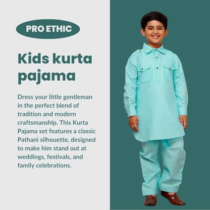 Pro-Ethic Style Developer Boys Cotton Pathani Kurta set for kids | Indian Traditional wear (S-216) - color: Firozi, size: 6-7 Years