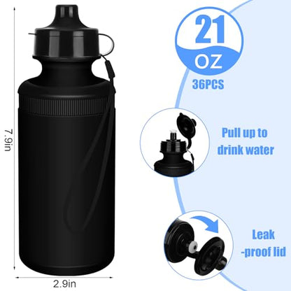 Zubebe 36 Pcs Sports Water Bottles Bulk Squeeze Reusable Bpa-free Plastic Water Bottles End of the Year Gifts Summer Gifts for Students School Travel Hiking Cycling Event Team Gift - color: Black