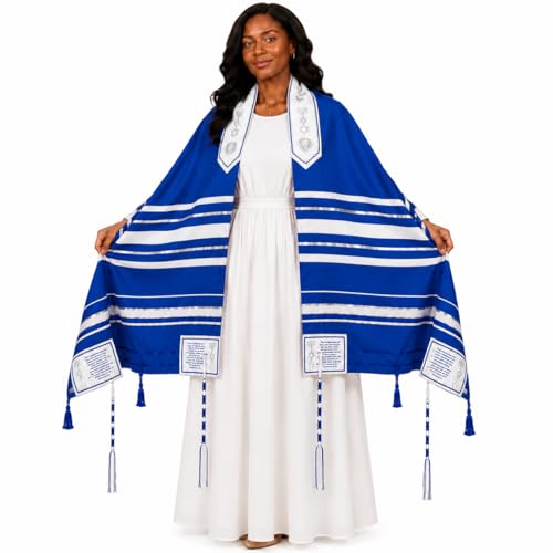 The Holy Promise Messianic Prayer Shawl-72 x22 Christian Tallit with Biblical Verses-Includes Carrying Bag - color: Blue