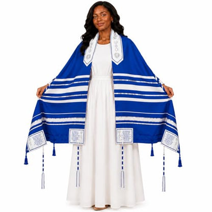 The Holy Promise Messianic Prayer Shawl-72 x22 Christian Tallit with Biblical Verses-Includes Carrying Bag - color: Blue