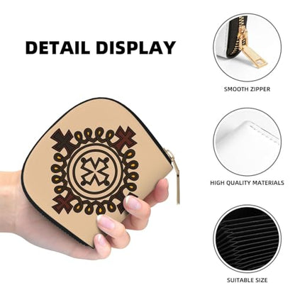 Ethiopian Cross RFID Blocking Semi Circle Card Holder PU Leather Zipper Wallet Pouch Keychain Bag for Women Men, Slim Small Credit Card Case Organizer with 12 Slots - color: Ethiopian Cross2