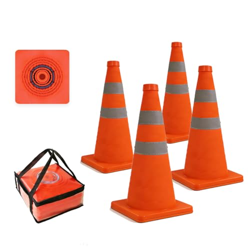 18 Inch,4 Pack, Collapsible Traffic Safety Cones, Pop up cones,Orange, Reflective Collar, for Road Safety, Driving Training, Parking Lots (4)