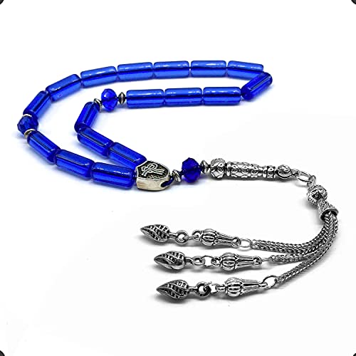 -Gentle Men Collection- Prayer Beads-Worry Beads-Tesbih-Tasbih-Tasbeeh-Misbaha-Masbaha-Subha-Sebha-Rosary (Blue Glass Prayer Beads -15 x 6mm 17 Beads) - color: Blue Glass Prayer Beads -15 x 6mm 17 beads