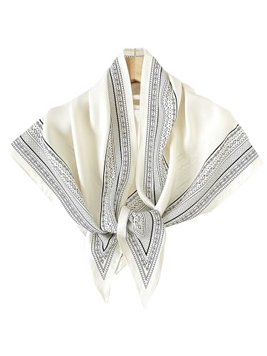 Triangle Shawls Scarf Head Hair Neck For Women Scarves Fashion Silk Feeling Lady Lightweight 51 * 23.6inch - color: K13-white Background With Black Lines（51*23.6inch）