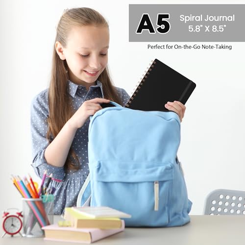 CICPAP Lined Spiral Journal Notebook, A5 College Ruled Notebook for Journaling, Note-Taking, and Daily Planning, Durable Hardcover with an Elegant Design, Black - color: B-Black