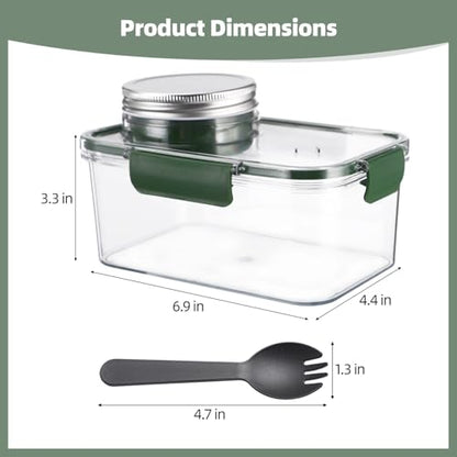 Salad Container for Lunch with Dressing Cup and Fork, Leakproof Plastic Salad Pod, Separate Food Compartments for Meal Prep, Dishwasher Safe, Green Box for Office, Travel, Picnic and Gatherings