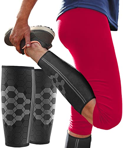 Sparthos Calf Compression Sleeves, Shin Splint Relief Men, Women - Black-M | Leg Compression Sleeves (1 Pair), Varicose Veins, Pain & Cramp Recovery, Air Travel, Nurses, Maternity, Running, Soccer - color: Midnight Black