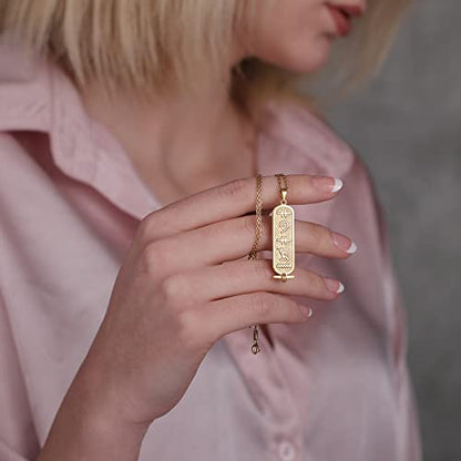 Personalized Cartouche Pendant Name Necklace, Hieroglyph Egypt Jewelry (XS, 925k sterling silver) (S, 925k sterling silver)