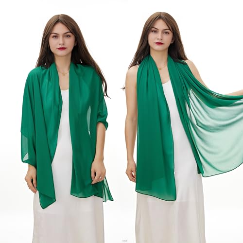 YOUR SMILE for Women Lightweight Breathable Solid Color Soft Chiffon Long Fashion Scarves Sun-proof Shawls Wrap - color: Green
