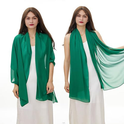YOUR SMILE for Women Lightweight Breathable Solid Color Soft Chiffon Long Fashion Scarves Sun-proof Shawls Wrap - color: Green
