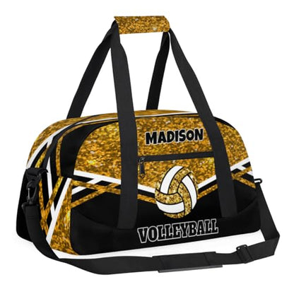 Custom Volleyball Bag with Name, Personalized Sports Bag for Teens Waterproof Weekender Carry Training Travel Bag, Gold Sequins Glitters with Black (Not real Glitter) - color: Gold Black