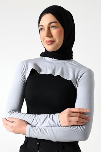 ihvan online, Women's Hijab Muslim Prayer Sleeve, Sleeves to Cover Arms for Women, Soft Stretchy Modest Hijab Arm Sleeves - color: Grey Neck