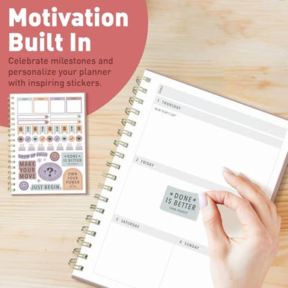 Sweetzer & Orange 2026 Planner – 6" x 8.25" Dated Daily, Weekly & Monthly Calendar Planner – January to December 2026 – Tiramisu Design with Motivational Stickers, Gold Spiral & Sturdy Paper - color: Tiramisu