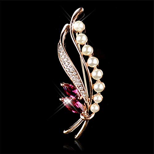Crystal Pearl Flower Brooches Pins Fashion Beautiful Created Rhinestone Floral Brooch Good Idea for Party Dance Wedding Banquet for Elegant Women Girl - color: Pearl leaf brooch