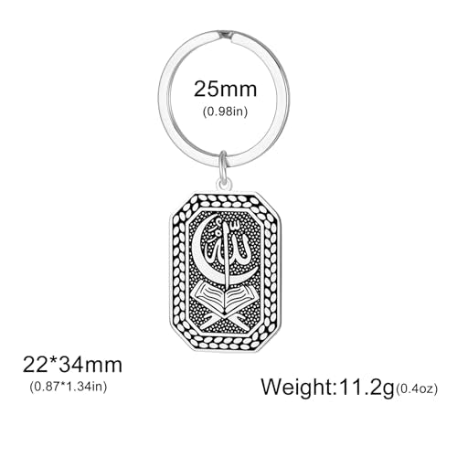 VASSAGO Stainless Steel Muslim Keychain Double Sided Islamic Crescent Star Allah Calligraphy Key Ring Religious Ramadan Gift - color: Silver