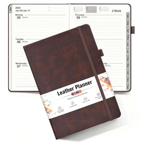 2026 Weekly & Monthly Planner, 12 Months Hardcover Planner from January 2026 - December 2026, Leather Agenda Organizer Book 2026 with Tabs, Daily Calendar Planners for Work School Home, A5 (5.75" x 8.38"), Brown - color: Brown