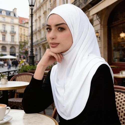 Instant Hijab Ready To Wear Hijab Scarf for Women Soft Long Muslim Jersey Hijabs Head Scarf for Prayer Abaya - color: White