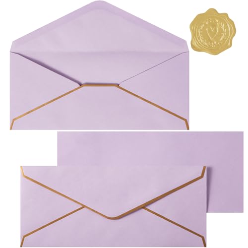 30 Pack #10 Business Envelopes with Stickers, Thick Paper, Light Purple - color: Light Purple