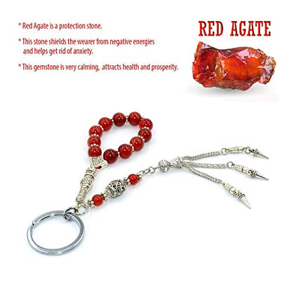 Keychain & Rosary Collection -Car Key Chain-Handbags Holder - color: (8 Mm - Red Agate Stone)