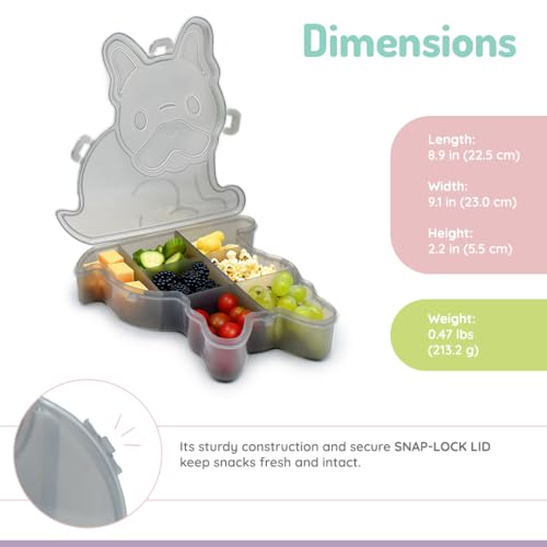 melii Animal Shaped Snackle Box - Divided Snack Container, Food Storage for Kids, Removable Dividers, Arts & Crafts, Beads, BPA-Free - Bulldog - color: Bulldog
