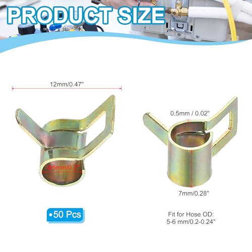 PATIKIL Spring Band Hose Pipe Clamps for 5-6 mm OD Hose, 50 Pack Silicone Vacuum Constant Tension Band Clips for Fuel Line Silicone Air Hose Tube Water Pipe, Gold - size: 5-6 mm