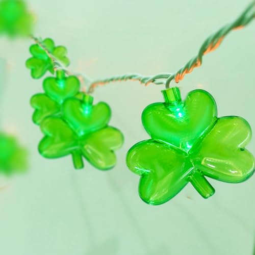 LED Shamrock String Lights Outdoor, 8.5Ft St. Patrick's Day Decorations Lights with 10 Green Clover Light, Plug in Shamrock Fairy Light for Indoor Outdoor St. Patrick's Day Party Irish Window Garden - color: Clover