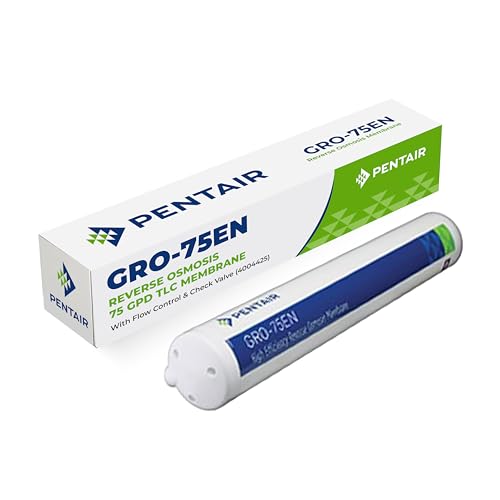 Pentair GRO-75EN 1:1 Reverse Osmosis Membrane Replacement Filter – 75 GPD High-Efficiency RO Cartridge with Flow Control, Check Valve and Quick Connect Fittings for Under-Sink Water Filtration 4004425 - size: 75 GPD w/ Flow Control
