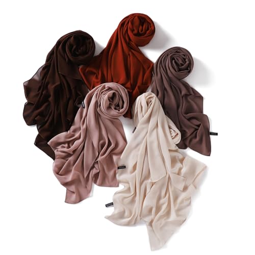 Chiffon Hijab Scarf Head Wrap Lightweight Scarves for Women Pashmina Shawls and Wraps for Evening Dresses Solid Color - color: Brown 8#