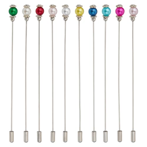 PH PandaHall 10pcs Imitation Pearl Hat Pins Vintage Pearl Brooch Pins 12.3cm/4.84inch Long Metal Brass Hatpin Boutonniere Pin for Women Wedding Christmas Party Hat Decorations Accessories, 10 Colors