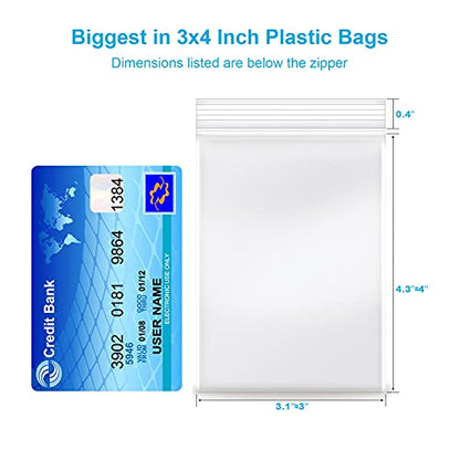 200 Pcs Small Plastic Bags, 3 x 4 inch Jewelry clear plastic bags, Resealable Zipper, Transparent clear zip Bag gies for Small Business, Storage, Candy - size: 3" x 4"
