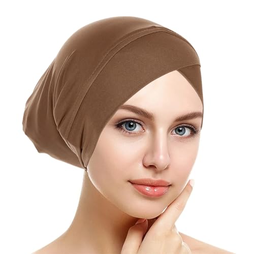 3Pcs Hijab Underscarf Hat Muslim Inner Hijab Cap Hijab Bonnet Muslim Undercap Hat Turbans Islamic Jersey Tube Cap, Black+khaki+beige