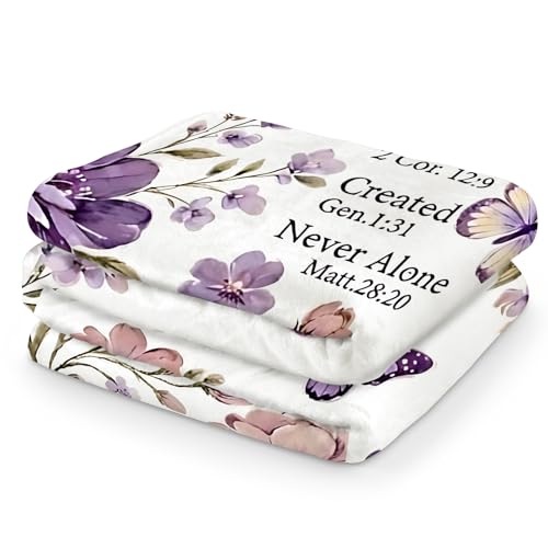 Purple Butterfly Christian Throw Blanket, Inspirational Bible Verse Blanket for Women, Soft Cozy Religious Floral Blanket for Couch Bed, 50 x 60 Inch - color: Christian Scripture Butterfly Flower, size: 50*60IN