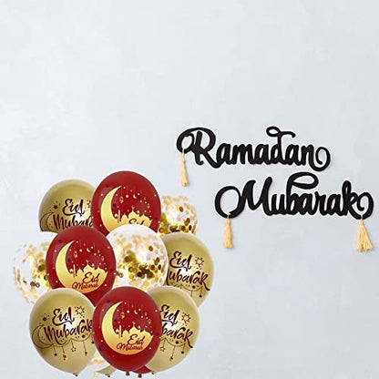 18pcs Eid Mubarak Balloons, Ramadan Mubarak Latex Balloons, Moon Ramadan Balloon Eid Decorations for Home, Parties, Evenings and Gatherings Supplies