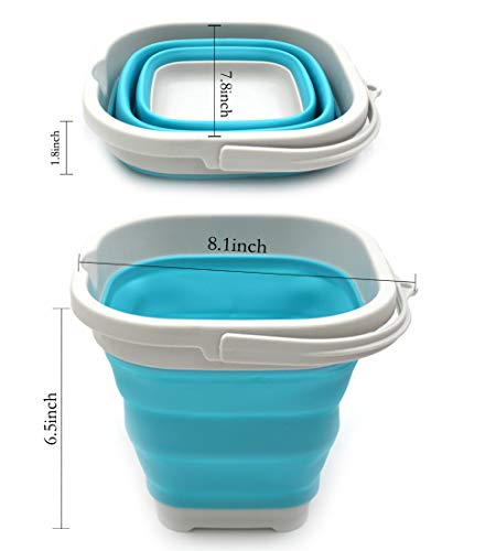 SAMMART 2.6L (0.68 Gallon) Super Mini Sqare Collapsible Plastic Bucket - Foldable Square Tub - Portable Fishing Water Pail - Space Saving Outdoor Waterpot (1, Bright Blue) - color: Bright Blue