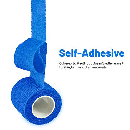 FRESINIDER 9 Rolls Self Adhesive Wrap Athletic Tape Gauze, Breathable Elastic Cohesive Bandage for Sports Injury & Pet (7 Pcs 2" x 5 Yards + 2 Pcs 1" X 5 Yards) (Dark Blue) - color: Dark Blue