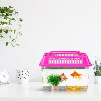 HANABASS Portable Fish Tank Handheld Aquarium with Handle Transparent Plastic Mini Fish Box for Turtle Hamster Pet Breeding Case 5.90 X 4.33 X 3.74 in Set of 4