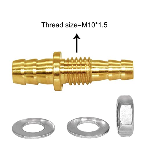 Joywayus 5/16" to 3/8" Reducer Hose Barb Thru-Bulk Head Union Brass Fitting | With Flat Washer Gasket, For Water/Fuel/Air, Hose Connection, Leak-Proof Barb Connector - size: 5/16"×3/8", style: 1PCS