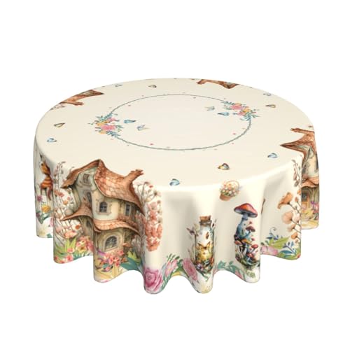 Countryside Floral Tablecloth Spring Round Table Cover Washable Table Cloth for Home Kitchen Party Picnic 60 Inch - color: Spring Countryside Floral