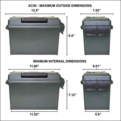 MTM AC50C-72 Ammo Can, 50-Caliber, Heavy-Duty Dual Latching System, Rugged Polypropylene Plastic, O-Ring Seal System, Water Resistant, Bulk Ammo Storage, USA Made, Dark Earth - color: Dark Earth