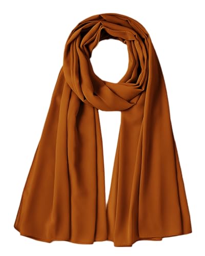Women Bubble Chiffon Scarf 70x175cm Lightweight Soft Wrap Shawl - color: Caramel